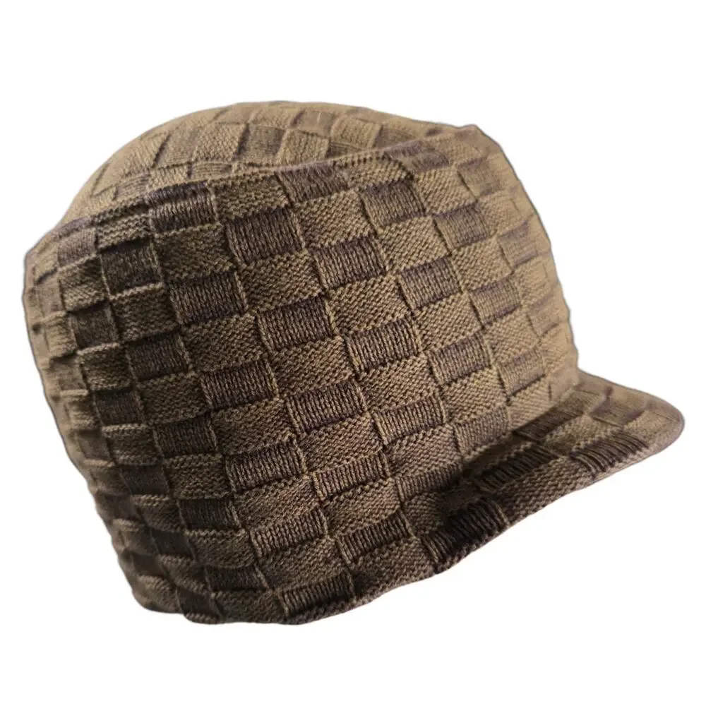 Adidas Originals Brown Checker Knit Brim Beanie Hat Trefoil Logo Streetwear